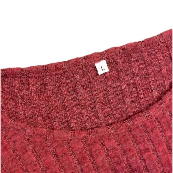 Women’s Soft Red Ribbed Long Sleeve Blouse - Picture 5 of 5